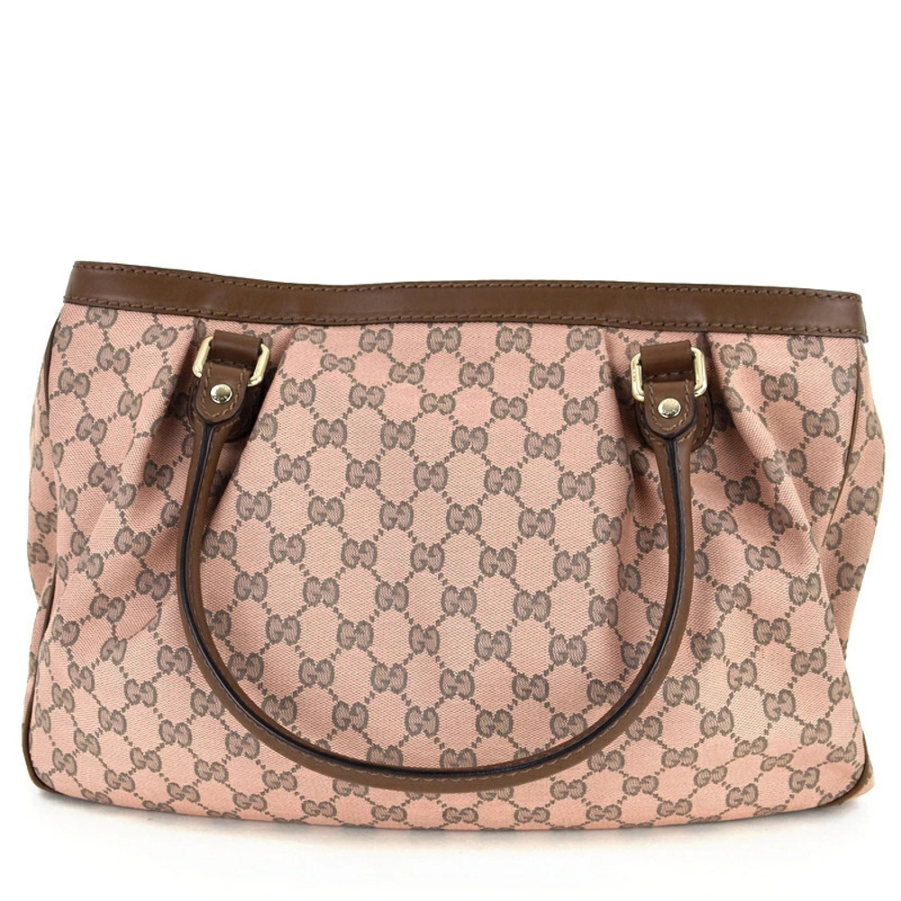 Gucci GG One Bag Leather Canvas Tote Brown Pink